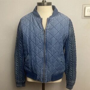2-19 Anthropologie Cloth & Stone Quilted Denim Bomber Jacket Sz Medium